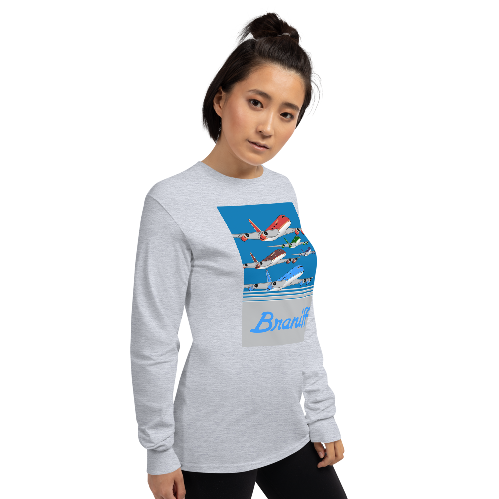 Long Sleeve Shirt by Gildan Men's Women's  Braniff McDonnell Douglas DC-8-62 1978 Ultra Color Scheme