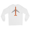 Long Sleeve Shirt by Gildan Men's Women's Braniff Boeing 747 Crew Logo and Jumbo Jet on Shirt Back