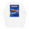 Long Sleeve Shirt by Gildan Men's Women's Braniff Boeing 727 Bicentennial Color Scheme on Shirt Back