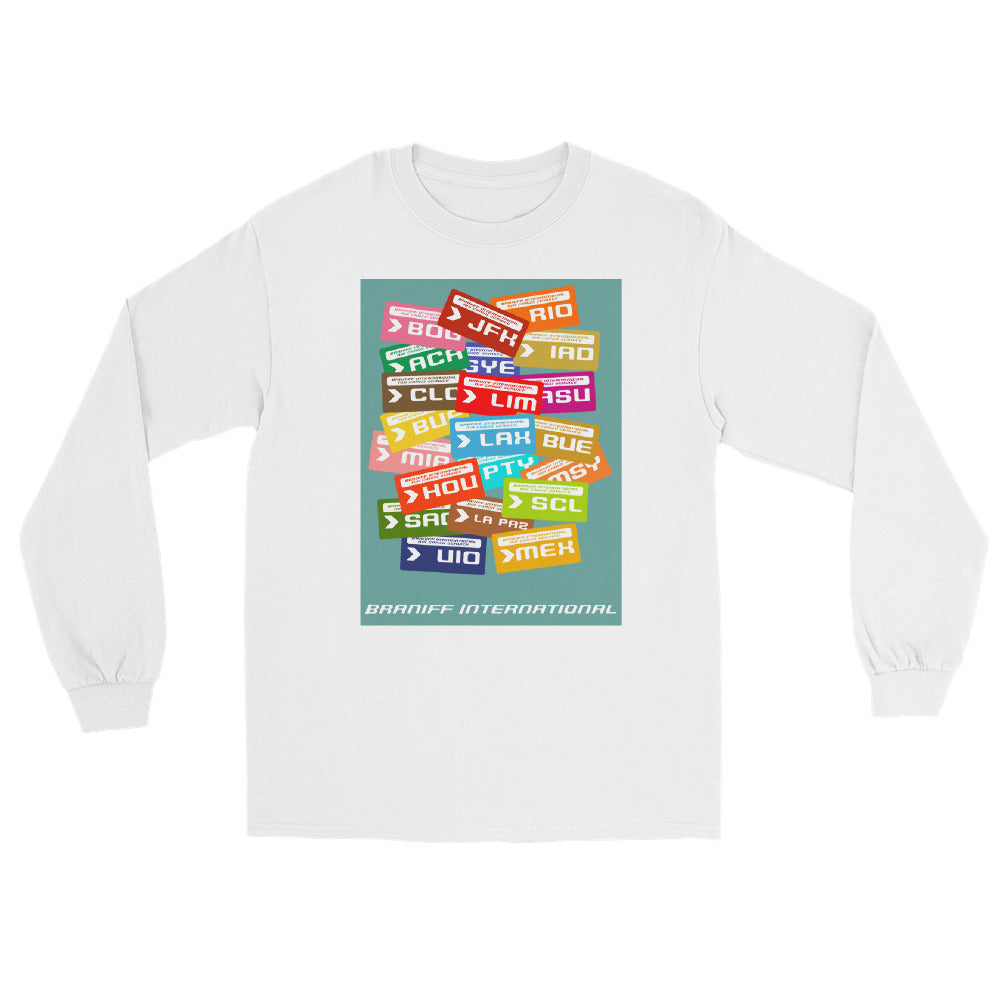 Long Sleeve Shirt by Gildan Men's Women's Braniff Luggage Tags Destinations