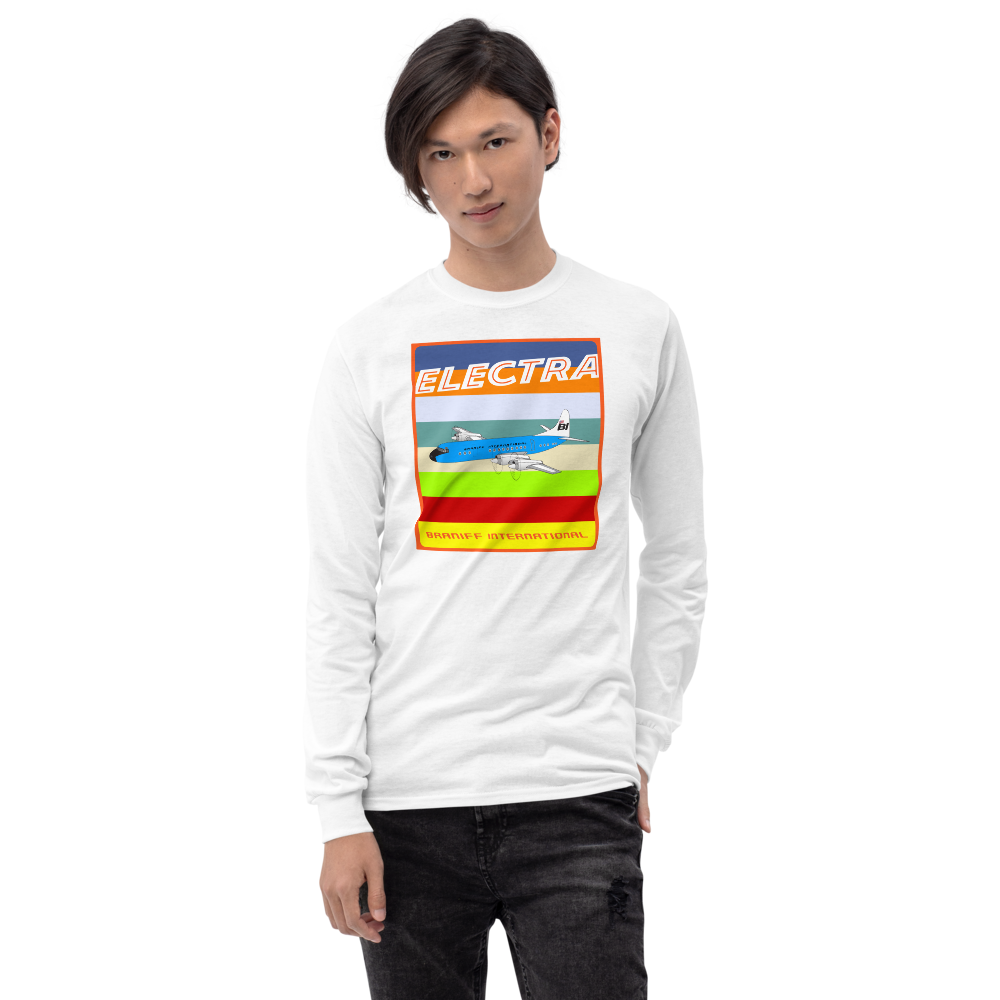 Long Sleeve Shirt by Gildan Men's Women's Braniff Lockheed L-188 1967 Solid Color Scheme