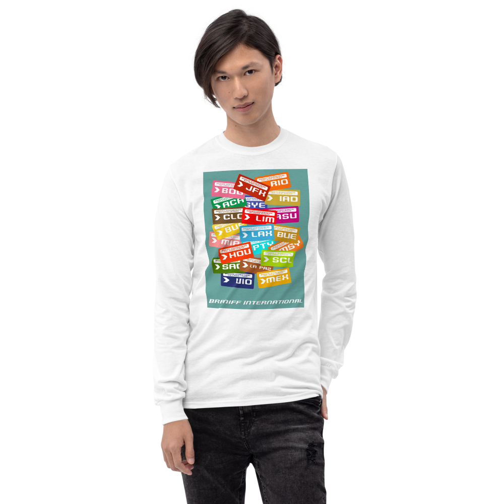 Long Sleeve Shirt by Gildan Men's Women's Braniff Luggage Tags Destinations