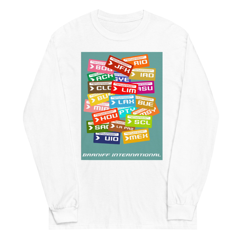 Long Sleeve Shirt by Gildan Men's Women's Braniff Luggage Tags Destinations