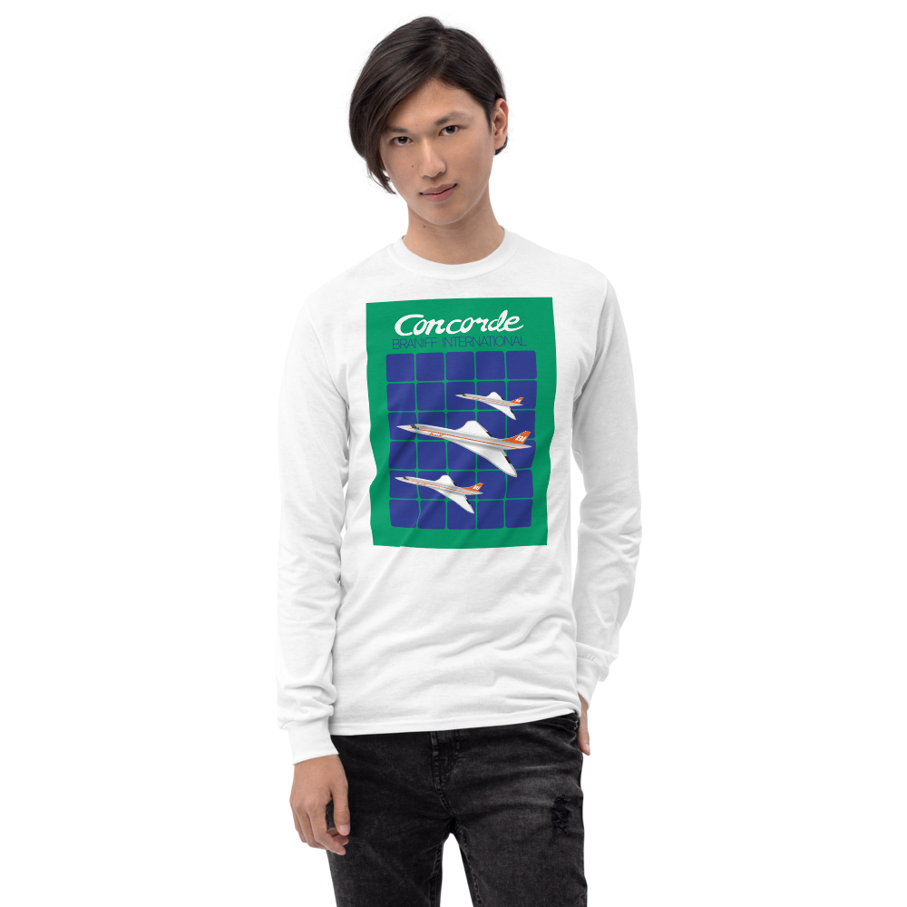 Long Sleeve Shirt by Gildan Men's Women's Braniff Concorde SST Jet Inflight