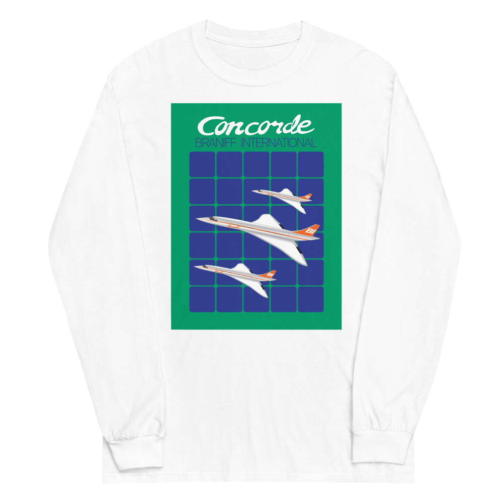 Long Sleeve Shirt by Gildan Men's Women's Braniff Concorde SST Jet Inflight