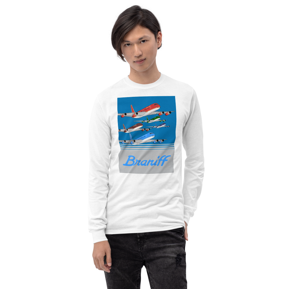 Long Sleeve Shirt by Gildan Men's Women's  Braniff McDonnell Douglas DC-8-62 1978 Ultra Color Scheme
