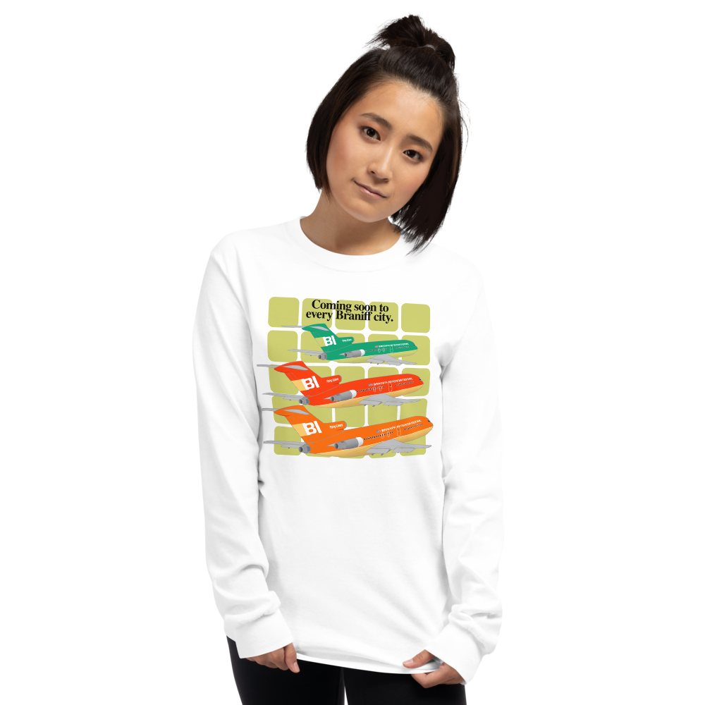 Long Sleeve Shirt Unisex by Gildan Braniff Boeing 727 1971 Two Tone Coming Soon