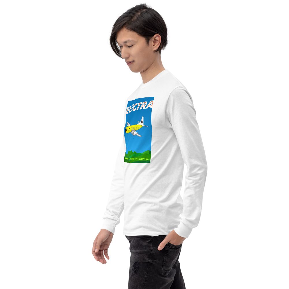 Long Sleeve Shirt by Gildan Men's Women's Braniff Lockheed L-188 Electra 1967 Solid Color Scheme