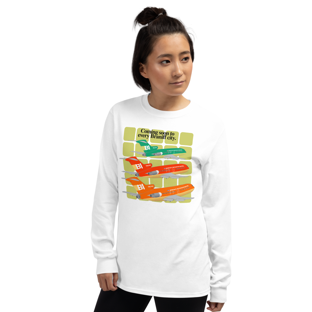 Long Sleeve Shirt Unisex by Gildan Braniff Boeing 727 1971 Two Tone Coming Soon