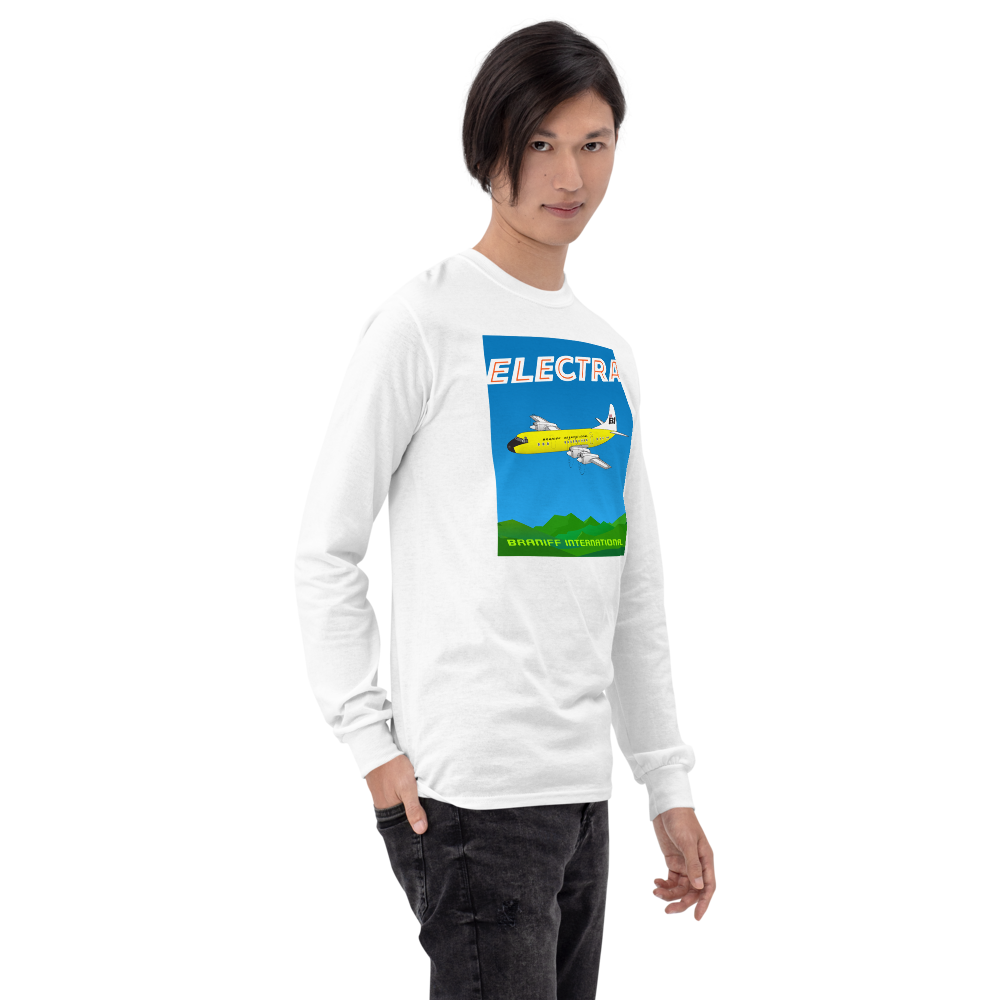 Long Sleeve Shirt by Gildan Men's Women's Braniff Lockheed L-188 Electra 1967 Solid Color Scheme