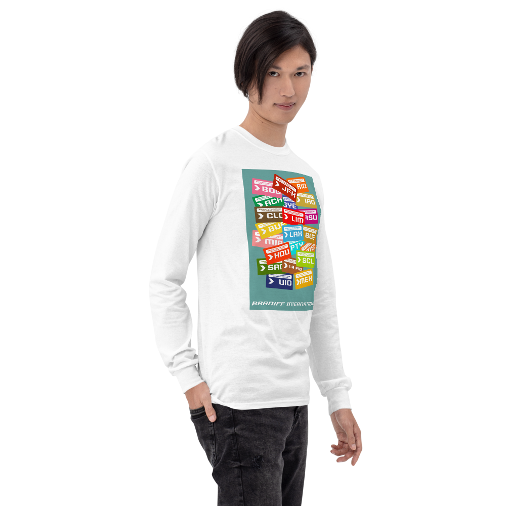 Long Sleeve Shirt by Gildan Men's Women's Braniff Luggage Tags Destinations