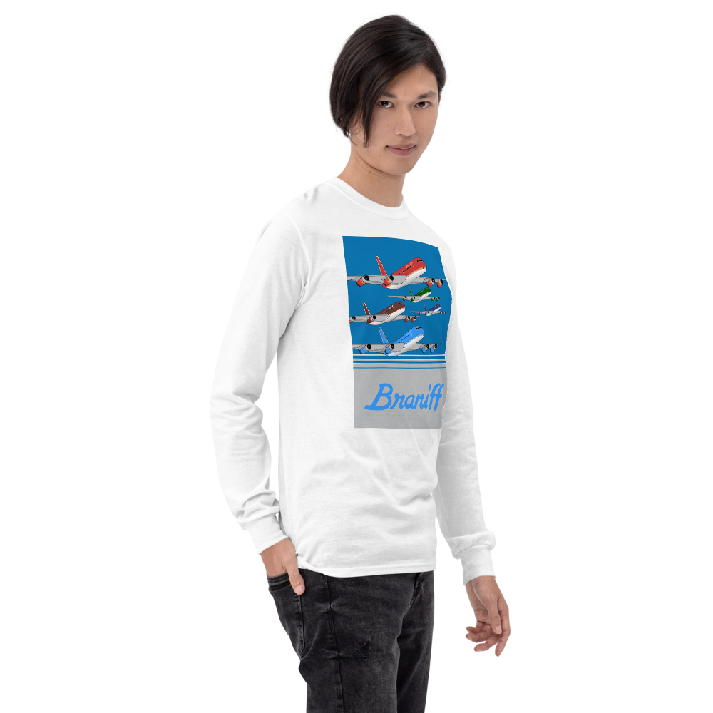 Long Sleeve Shirt by Gildan Men's Women's  Braniff McDonnell Douglas DC-8-62 1978 Ultra Color Scheme