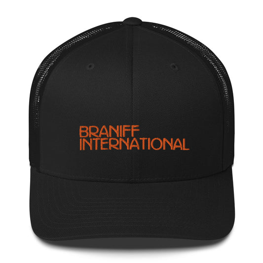 Baseball Net Back Trucker Cap Mesh Braniff 1969 International Font