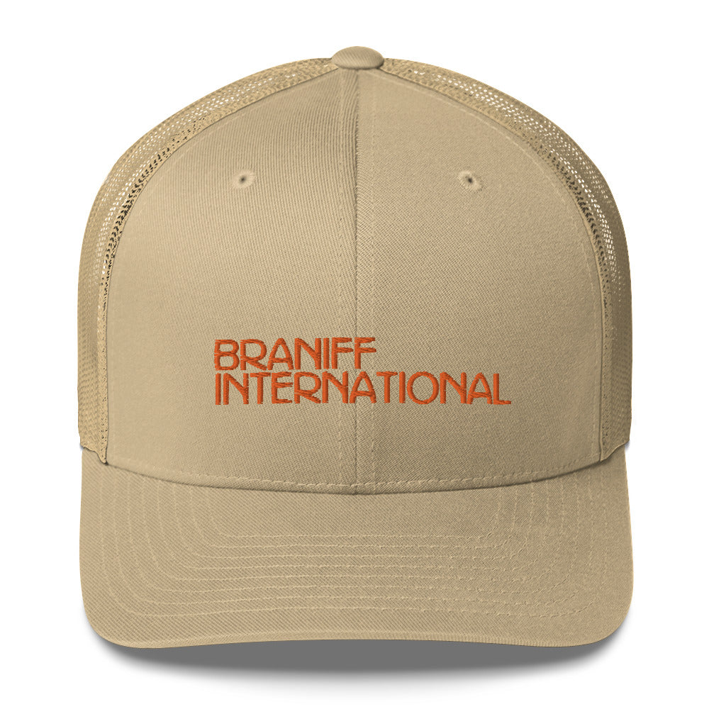 Baseball Net Back Trucker Cap Mesh Braniff 1969 International Font