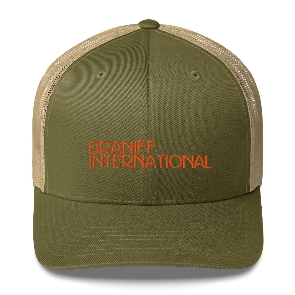 Baseball Net Back Trucker Cap Mesh Braniff 1969 International Font