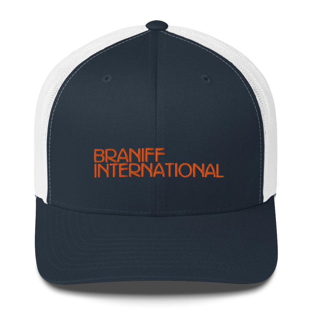 Baseball Net Back Trucker Cap Mesh Braniff 1969 International Font