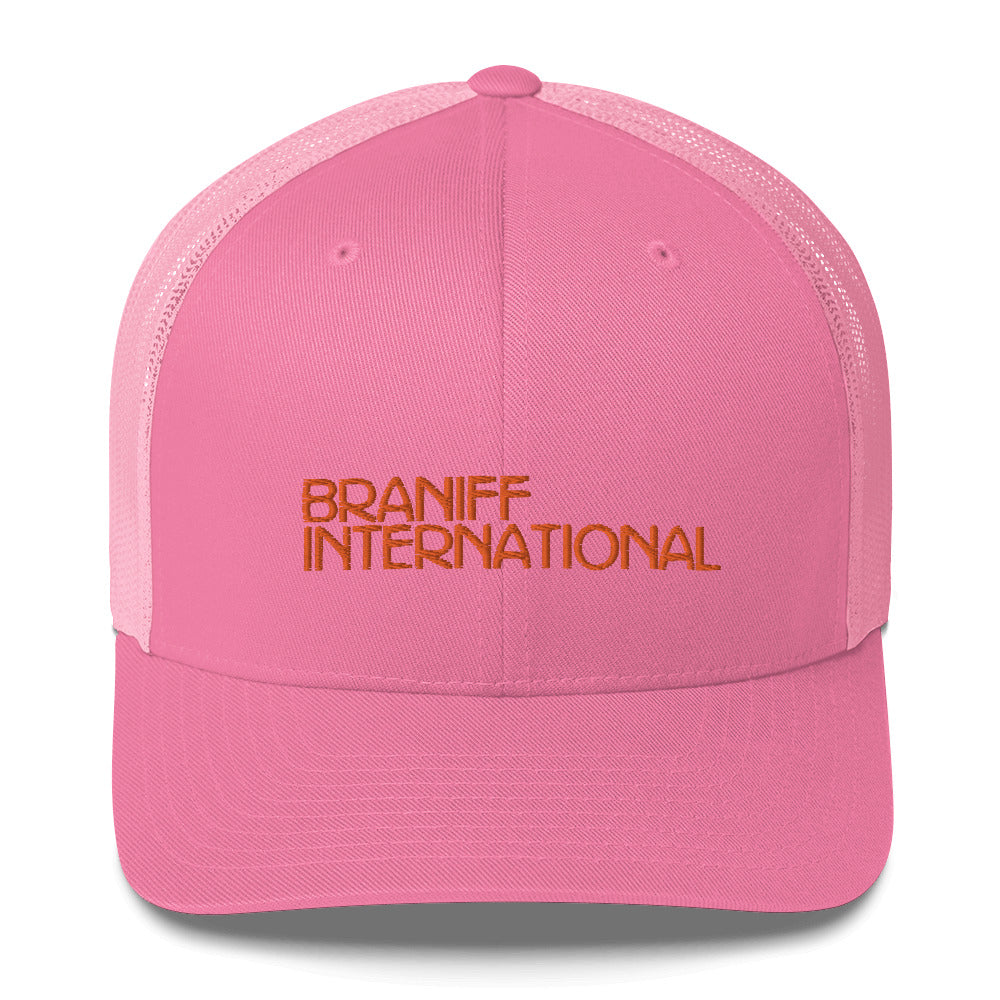 Baseball Net Back Trucker Cap Mesh Braniff 1969 International Font