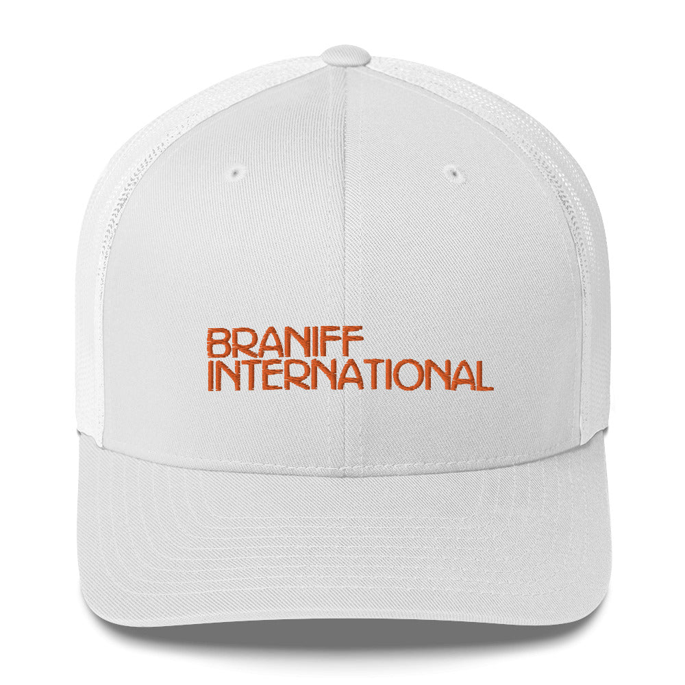 Baseball Net Back Trucker Cap Mesh Braniff 1969 International Font