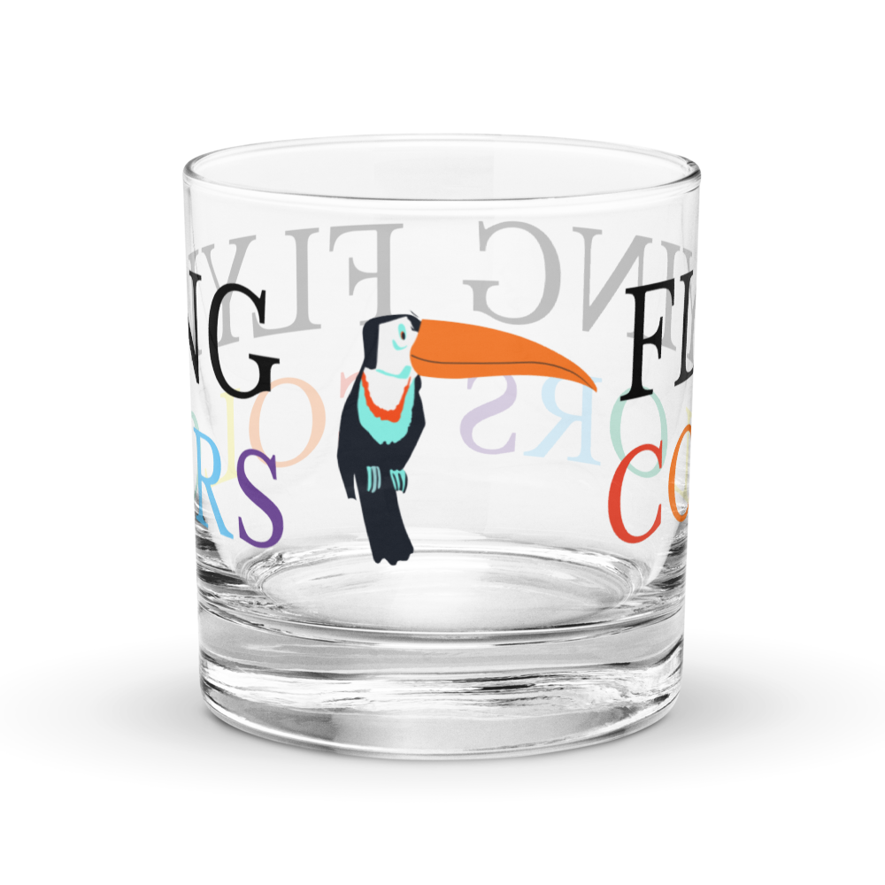 Glass Lowball Rock Old Fashioned Braniff Toucan Flying Colors of South America