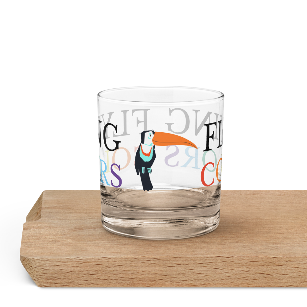 Glass Lowball Rock Old Fashioned Braniff Toucan Flying Colors of South America