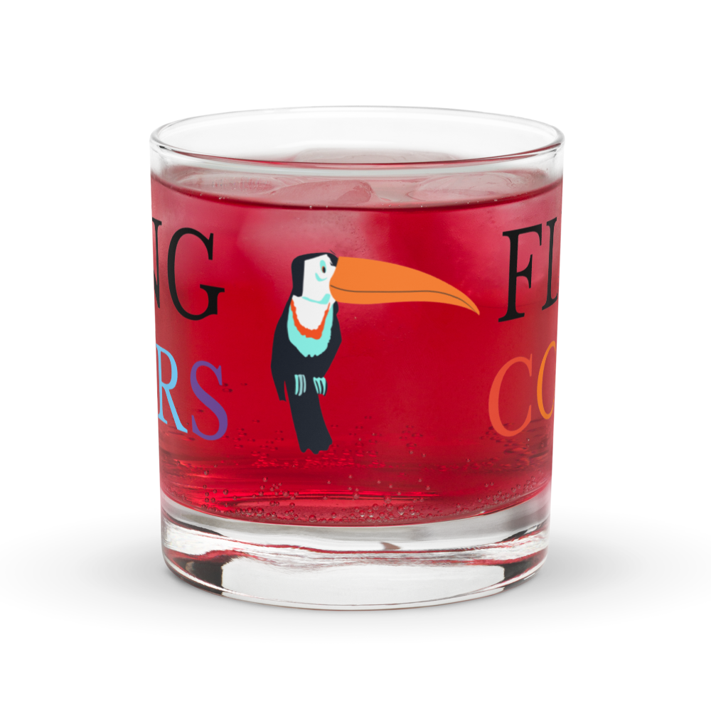 Glass Lowball Rock Old Fashioned Braniff Toucan Flying Colors of South America