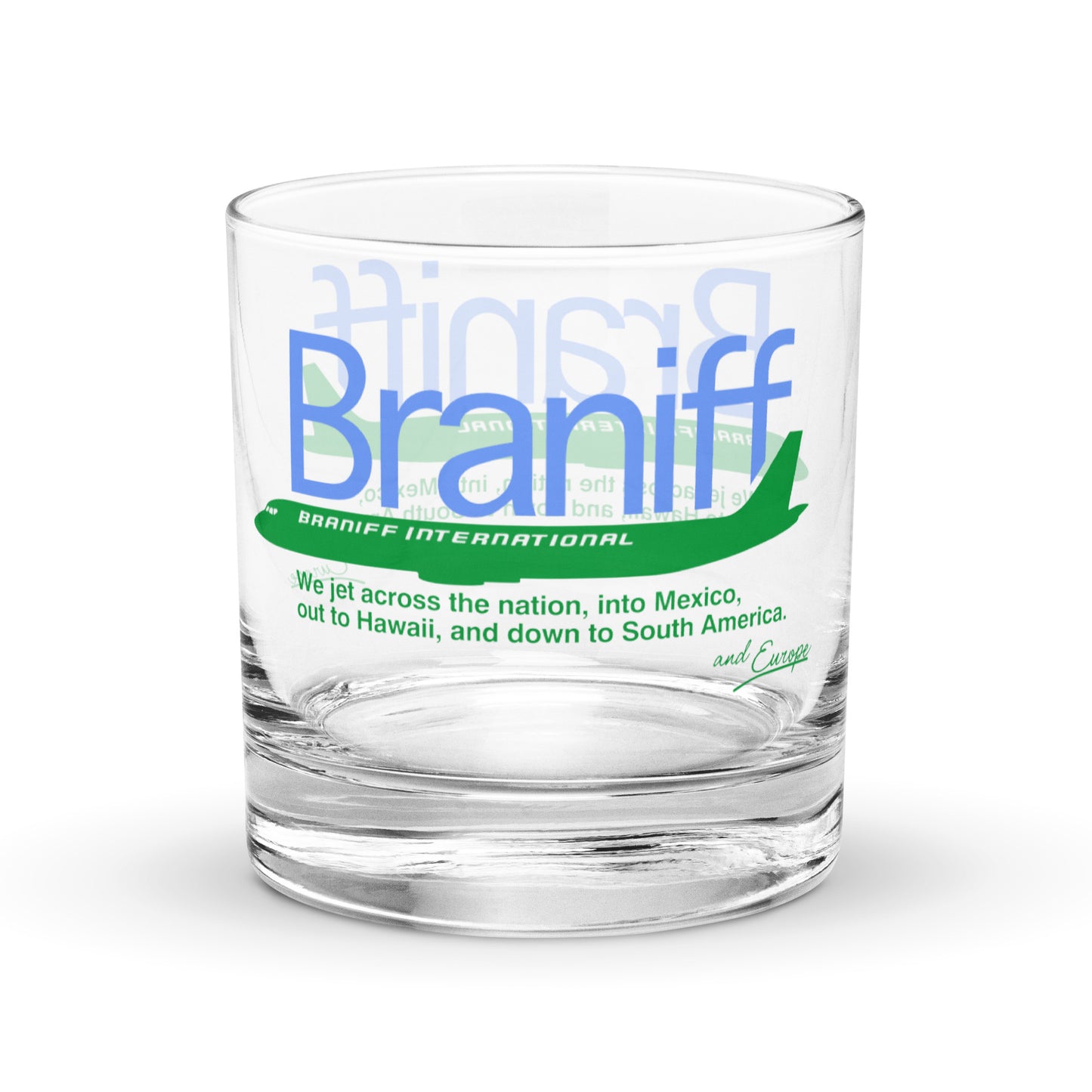 Glass Lowball Rock Old Fashioned Braniff McDonnell Douglas DC-8-62 Across the United States
