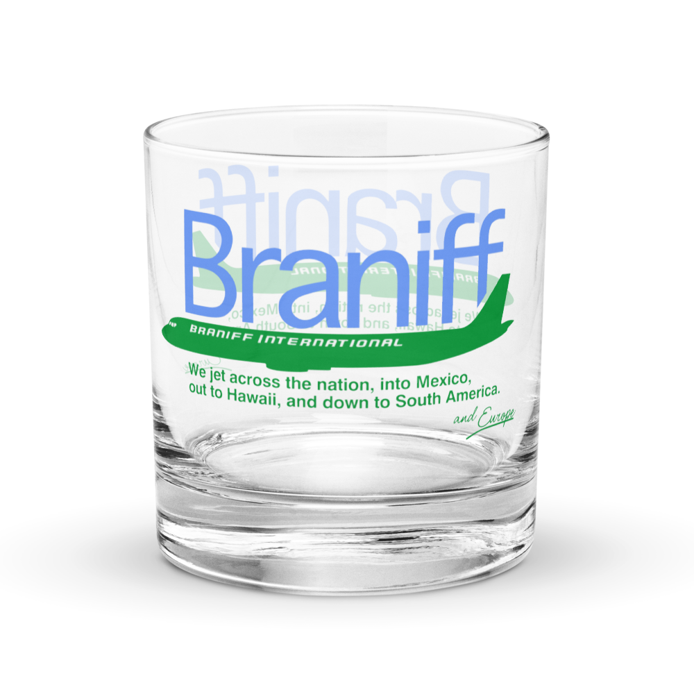 Glass Lowball Rock Old Fashioned Braniff McDonnell Douglas DC-8-62 Across the United States