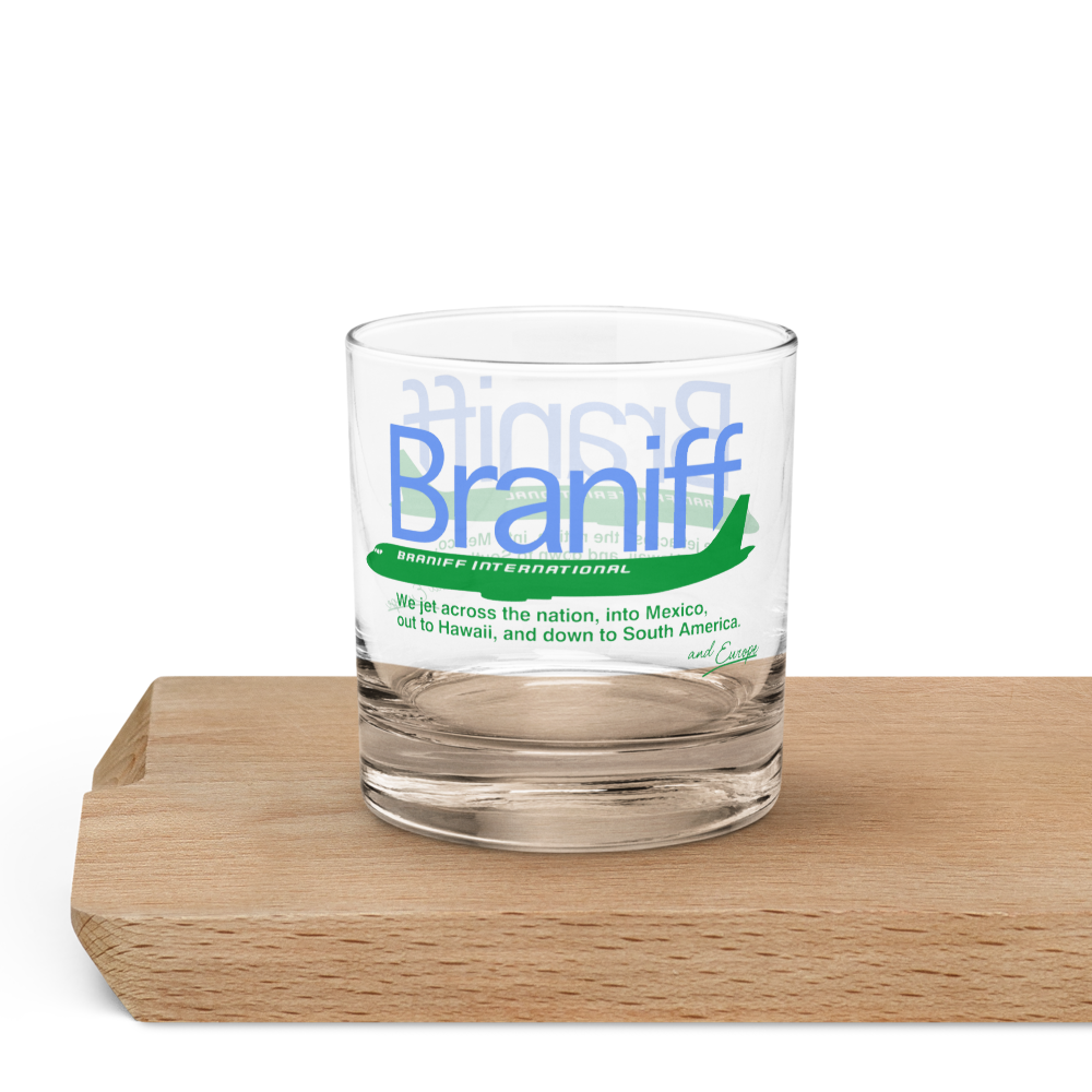 Glass Lowball Rock Old Fashioned Braniff McDonnell Douglas DC-8-62 Across the United States