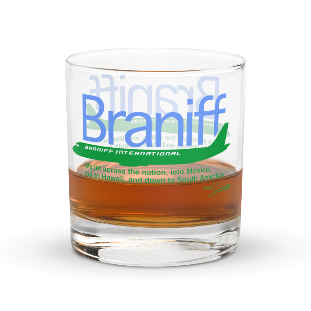 Glass Lowball Rock Old Fashioned Braniff McDonnell Douglas DC-8-62 Across the United States