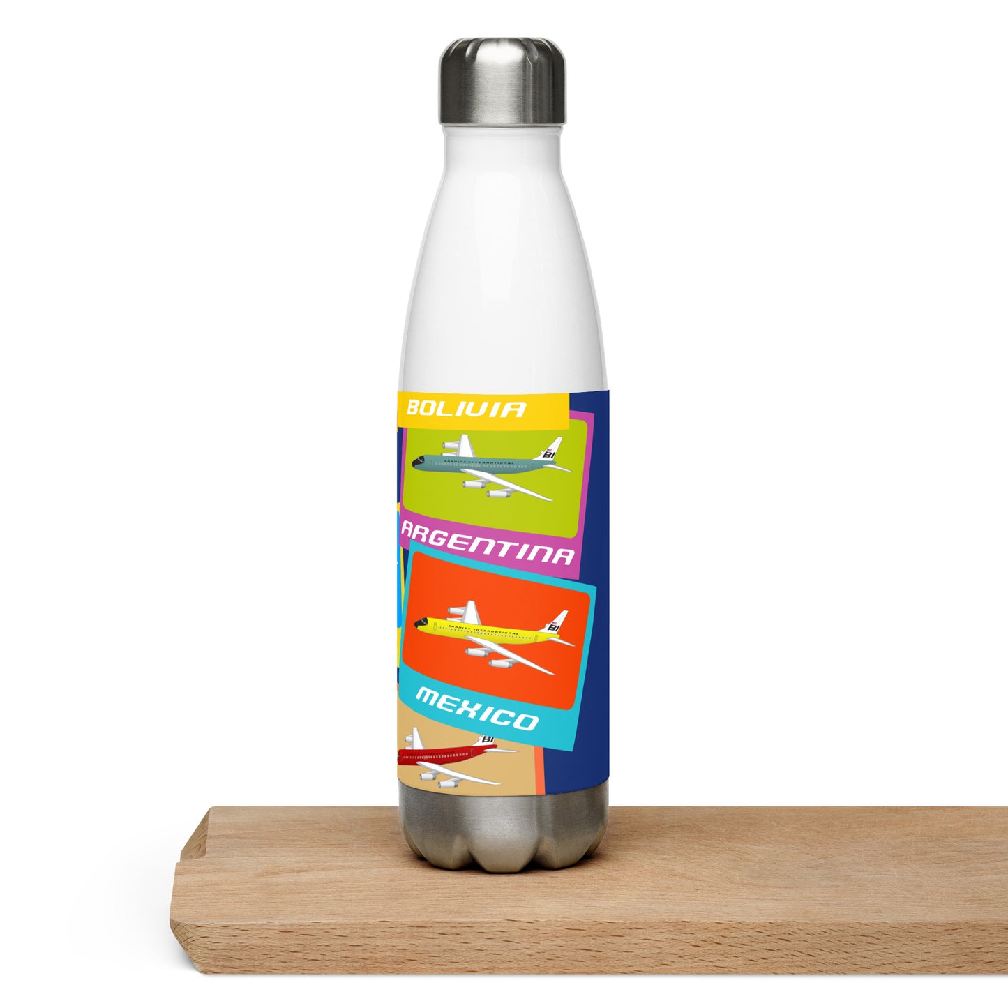 Water Bottle Stainless Steel Braniff DC-8-62 South America Post Cards 1967