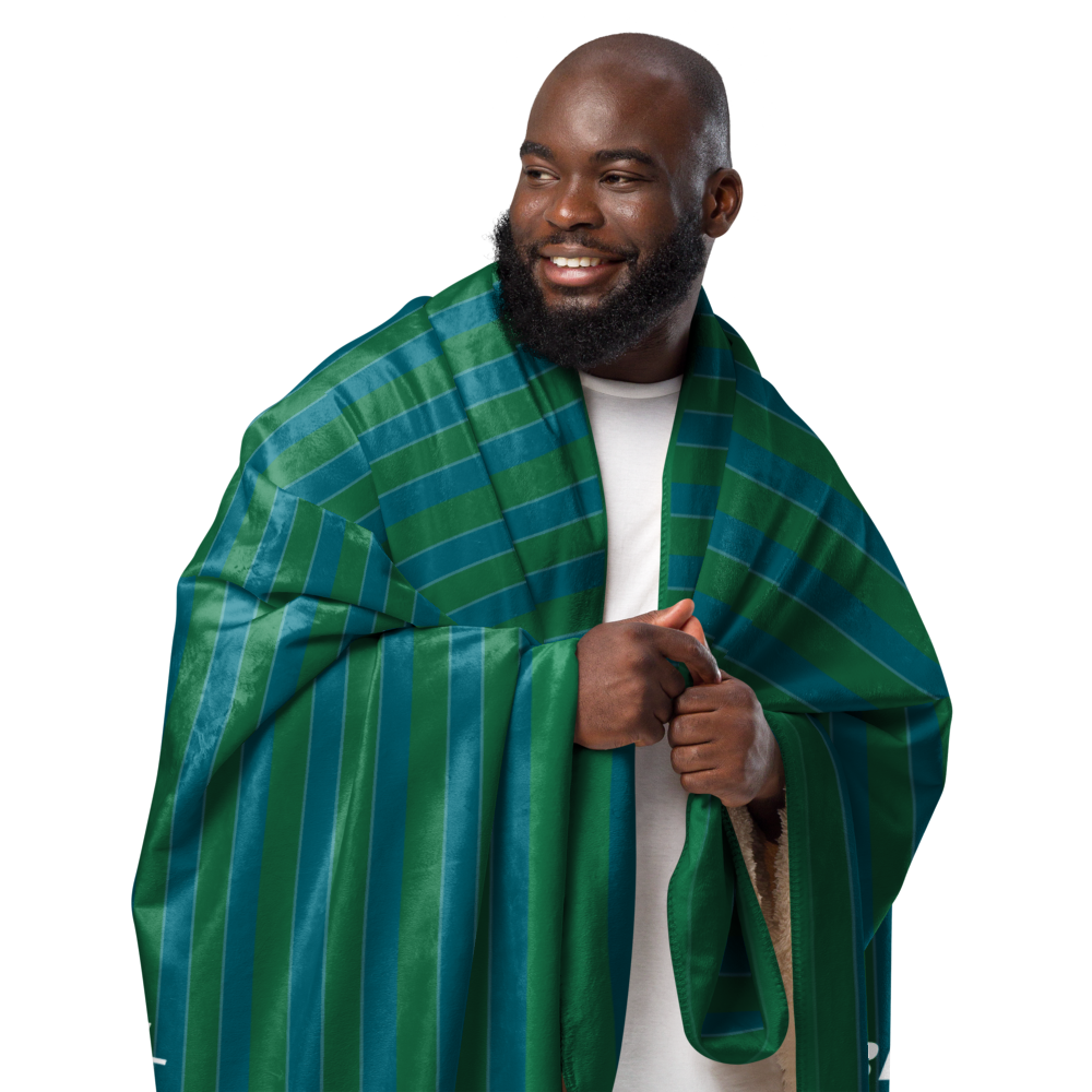 Sherpa Blanket from South America Braniff Alexander Girard Design Blue Green Stripes 1965