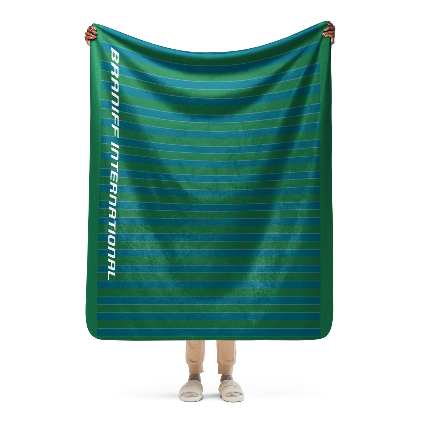 Sherpa Blanket from South America Braniff Alexander Girard Design Blue Green Stripes 1965