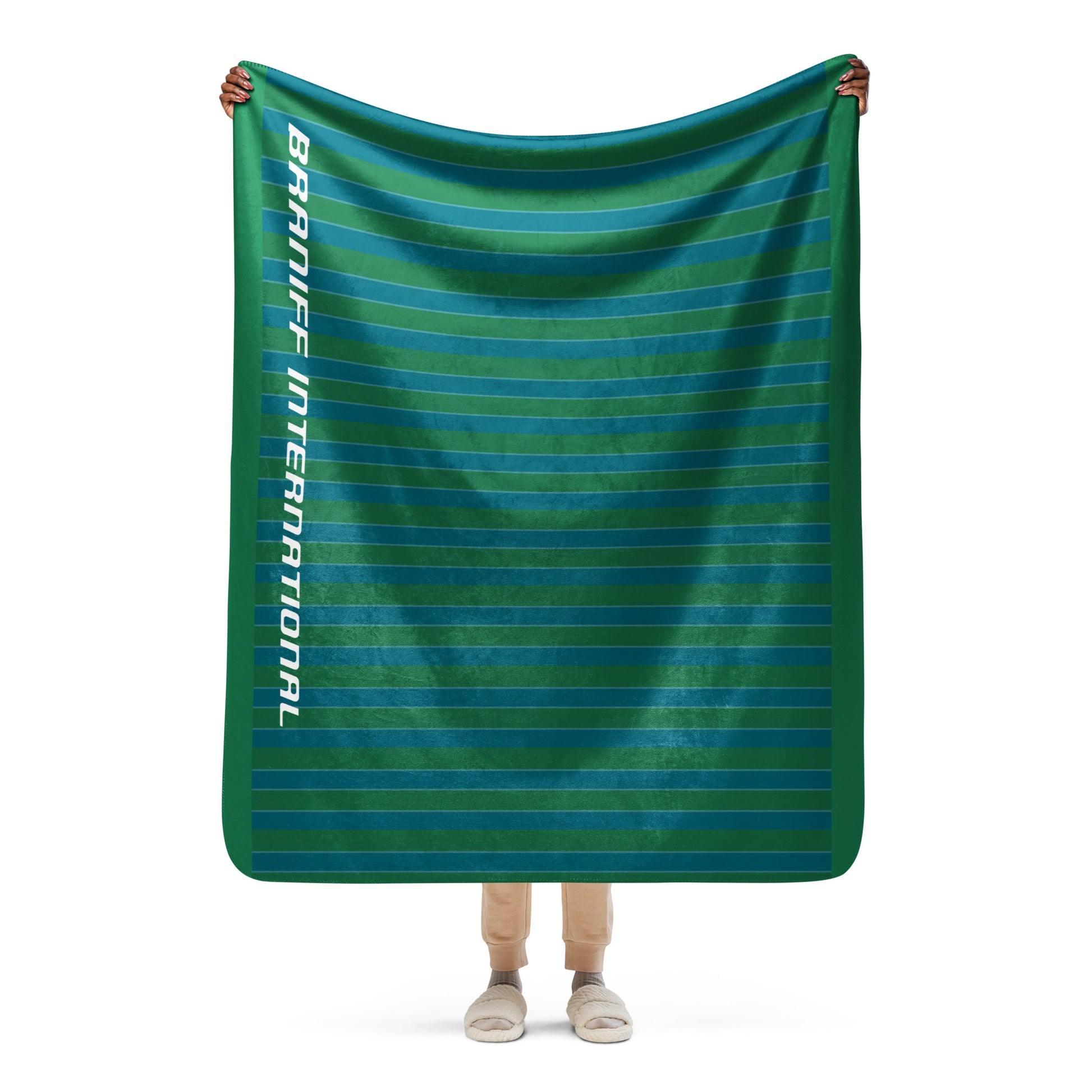 Sherpa Blanket from South America Braniff Alexander Girard Design Blue Green Stripes 1965