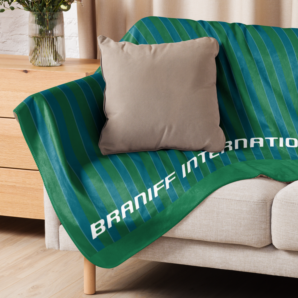 Sherpa Blanket from South America Braniff Alexander Girard Design Blue Green Stripes 1965