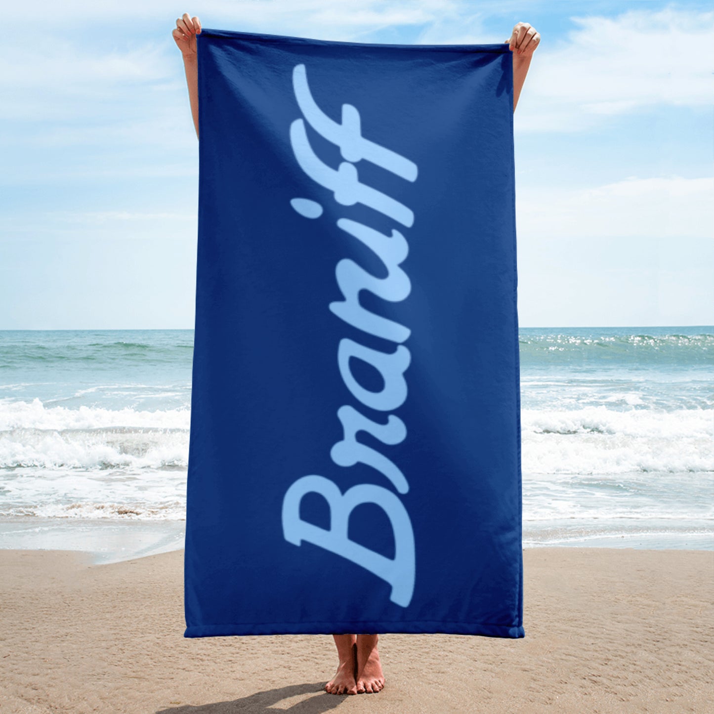 Bath and Beach Towel Sheet Extra Large Braniff Ultra Mercury Blue 1978