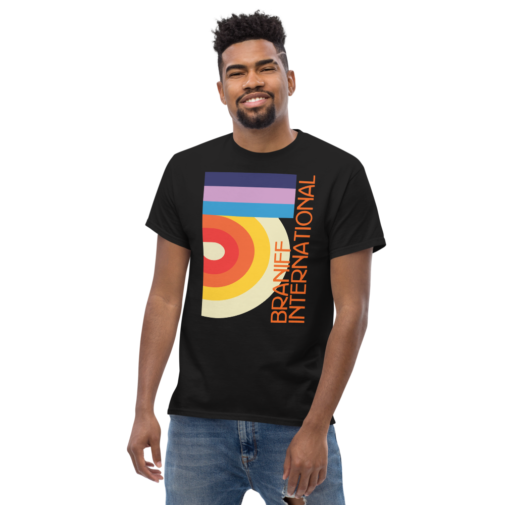 T-Shirt Shirt Short Sleeve by Gildan Men's Women's Braniff DFW Airport Swirl Design 1974