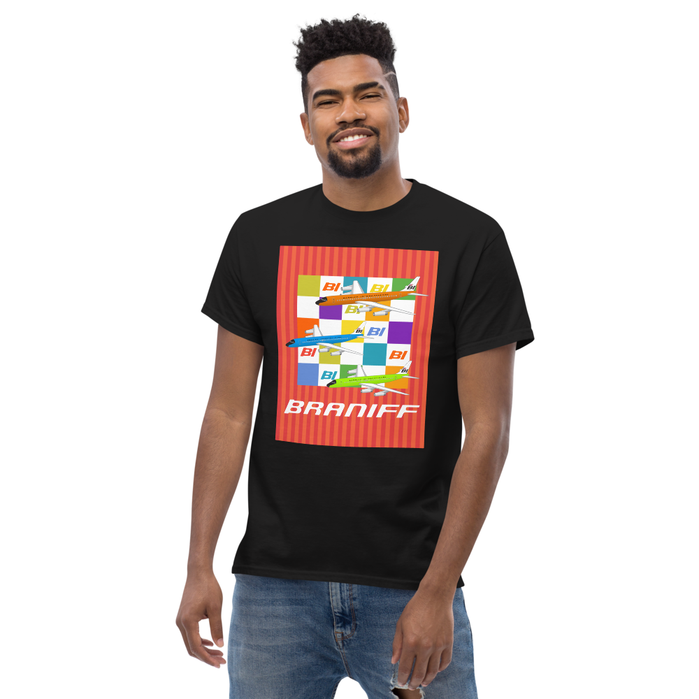 T-Shirt Shirt Short Sleeve by Gildan Unisex Braniff McDonnell Douglas DC-8-62 1967 Solid Color Scheme