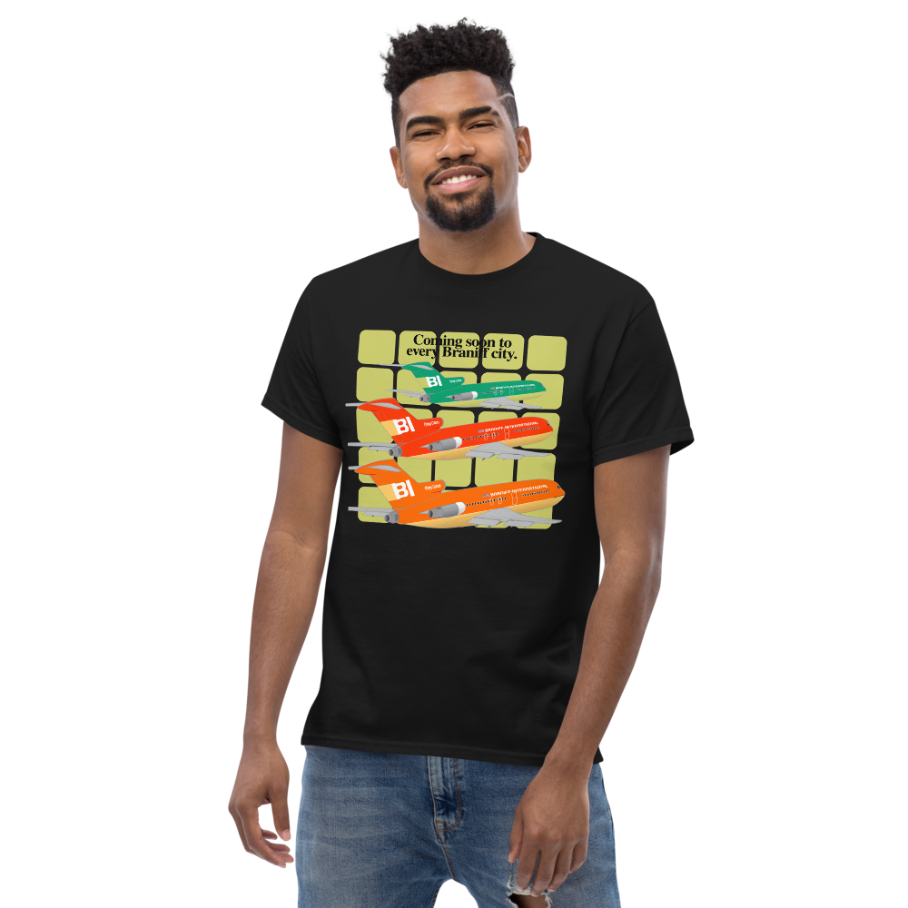 T-Shirt Shirt Short Sleeve Gildan Men's Women's Braniff Boeing 727 Coming Soon