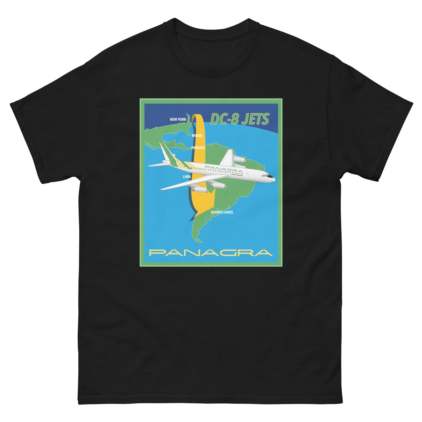 T-Shirt Shirt Short Sleeve Gildan Unisex Braniff Panagra McDonnell Douglas DC-8-62 Concept