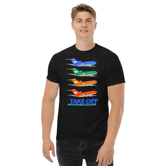 T-Shirt Basic Short Sleeve Mens Womens Braniff Boeing 727 Takeoff with Flying Colors 1971 Two Tone