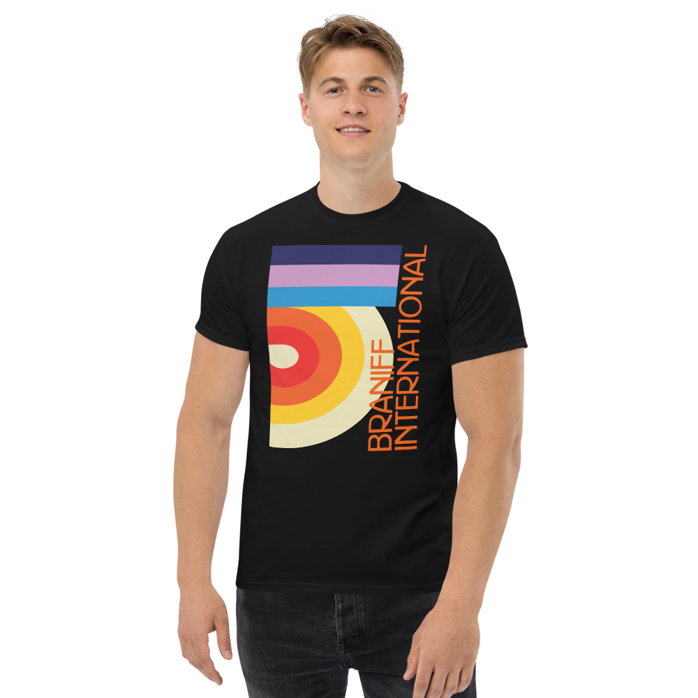 T-Shirt Shirt Short Sleeve by Gildan Men's Women's Braniff DFW Airport Swirl Design 1974