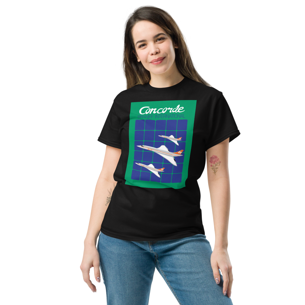 T-Shirt Shirt Short Sleeve by Gildan Men's Women's Braniff Concorde SST Inflight