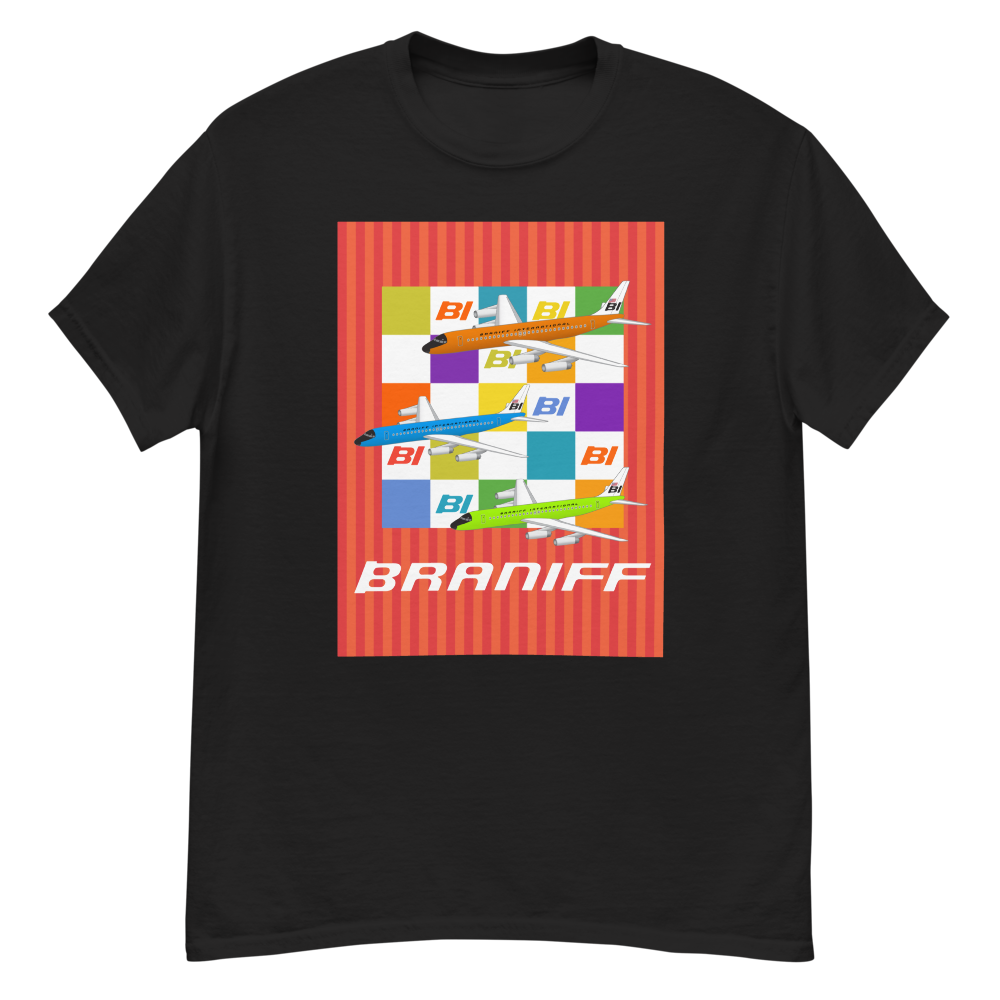 T-Shirt Shirt Short Sleeve by Gildan Unisex Braniff McDonnell Douglas DC-8-62 1967 Solid Color Scheme