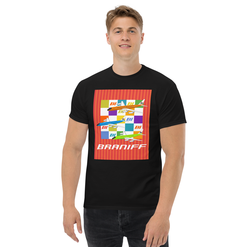 T-Shirt Shirt Short Sleeve by Gildan Unisex Braniff McDonnell Douglas DC-8-62 1967 Solid Color Scheme