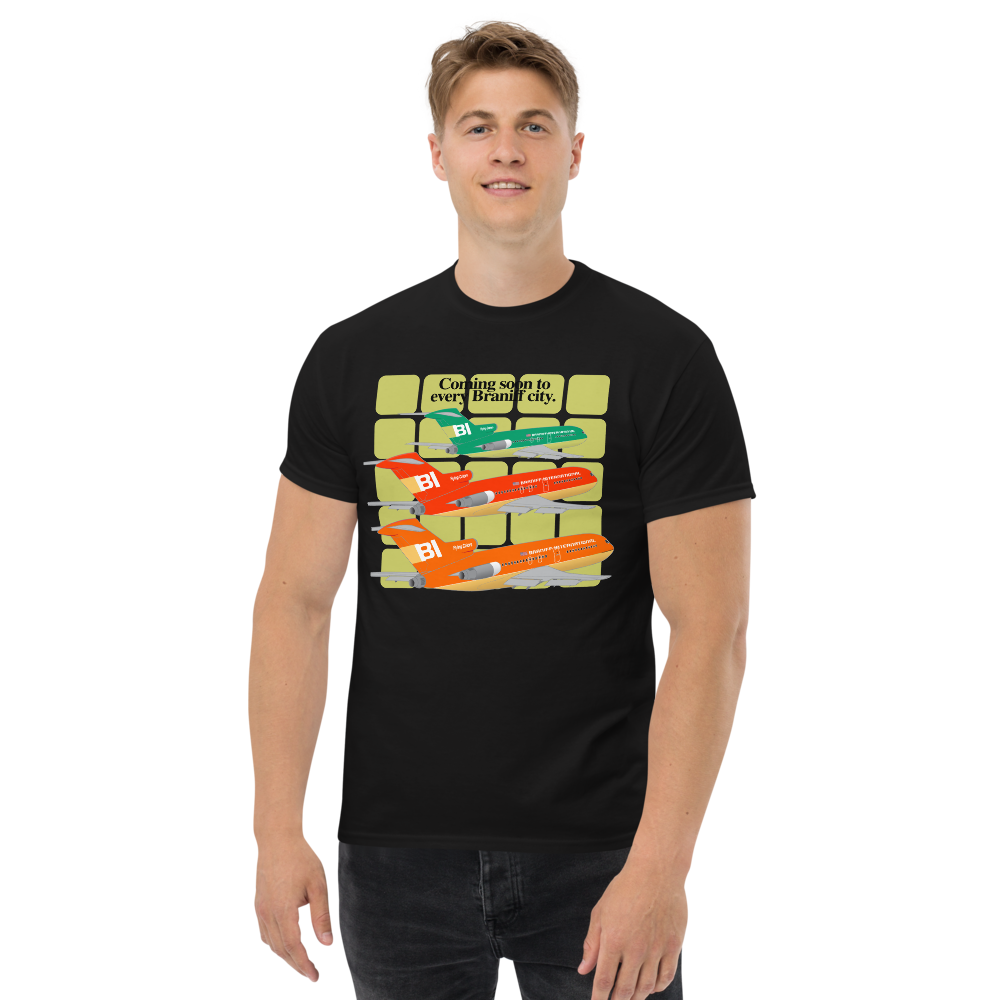 T-Shirt Shirt Short Sleeve Gildan Men's Women's Braniff Boeing 727 Coming Soon