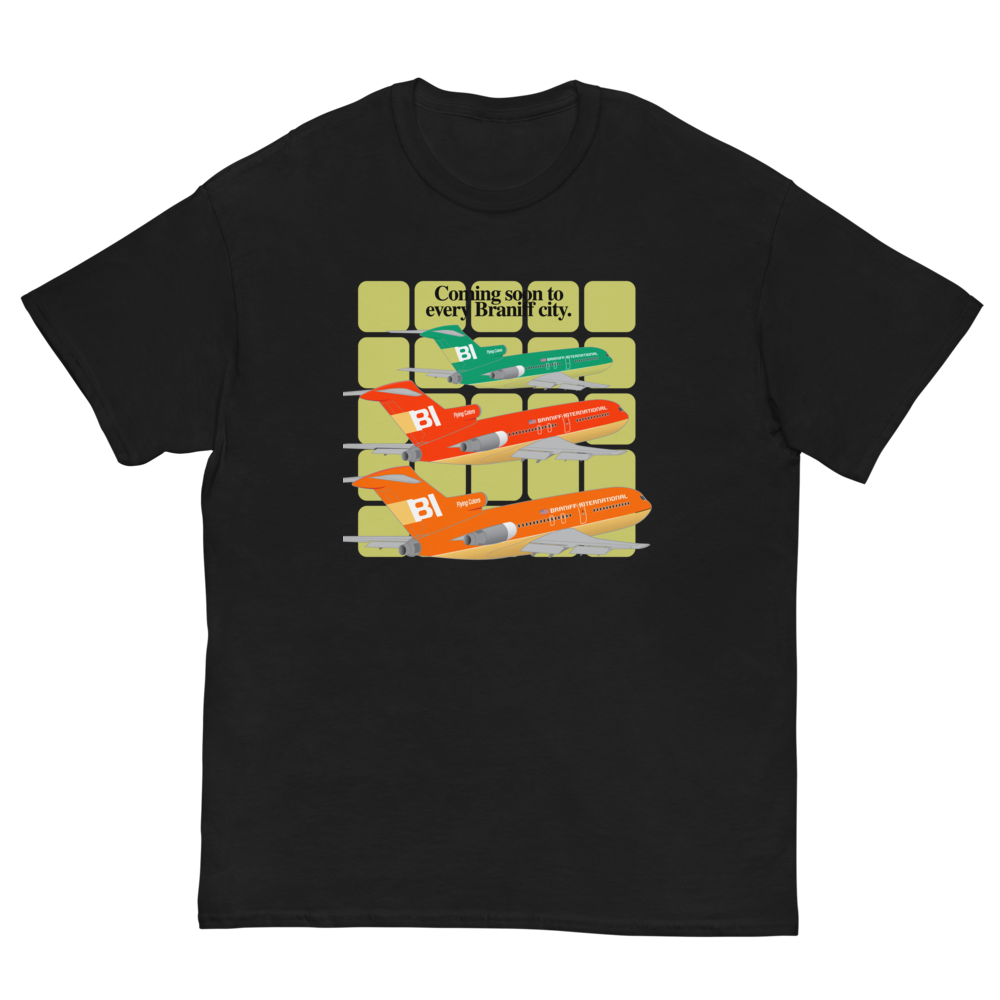 T-Shirt Shirt Short Sleeve Gildan Men's Women's Braniff Boeing 727 Coming Soon