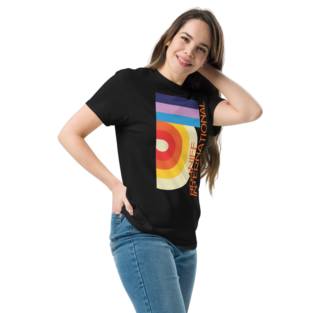 T-Shirt Shirt Short Sleeve by Gildan Men's Women's Braniff DFW Airport Swirl Design 1974