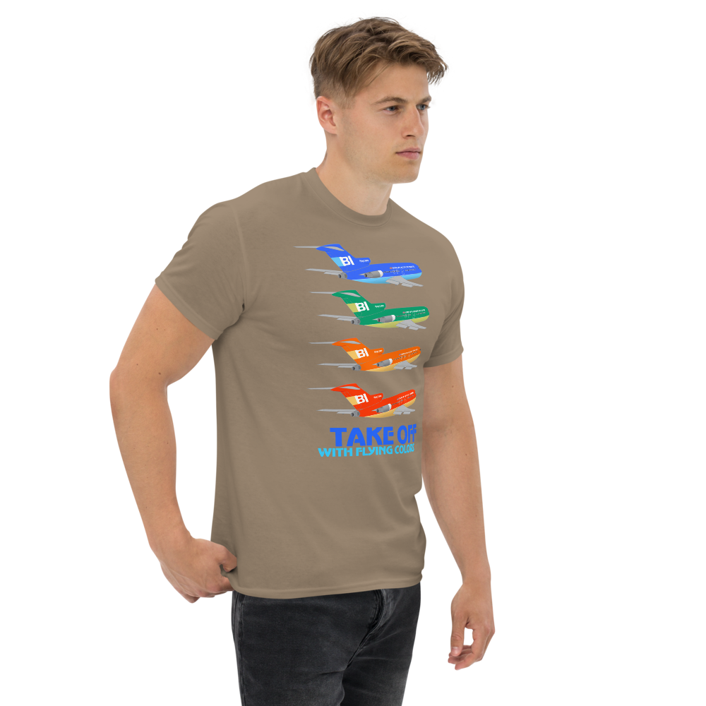 T-Shirt Basic Short Sleeve Mens Womens Braniff Boeing 727 Takeoff with Flying Colors 1971 Two Tone