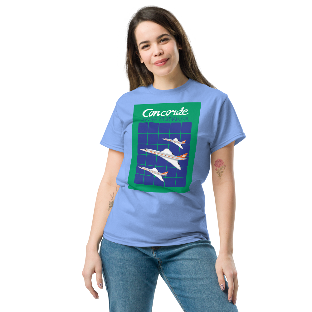 T-Shirt Shirt Short Sleeve by Gildan Men's Women's Braniff Concorde SST Inflight