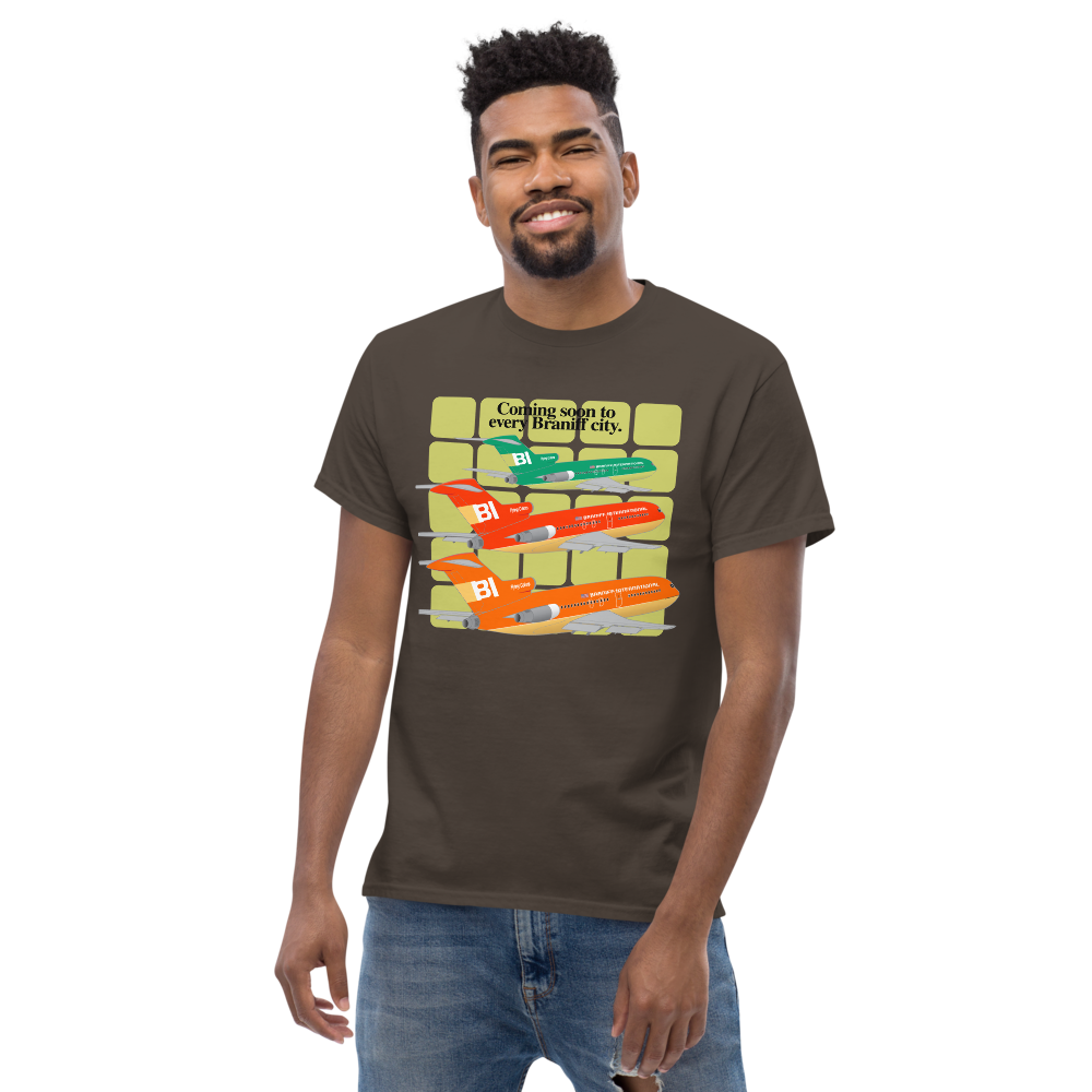 T-Shirt Shirt Short Sleeve Gildan Men's Women's Braniff Boeing 727 Coming Soon